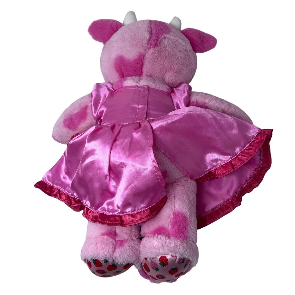 Build a Bear Strawberry Cow Plush Mario Princess Dress Pink Spotted Stuffed BABW - Picture 3 of 8